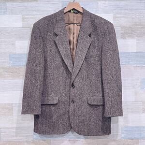 Harris Tweed Scottish Wool Sport Coat Brown Plaid USA Made Bespoke Mens 42